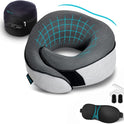 Proglobe Orthopedic Neck Pillow Travel Neck Pillows for Airplanes, Memory Foam Kit, Updated Resting Material, Airplane Travel Set with 3D Contoured Eye Masks, Earplugs, and Luxury Mesh Bag (Grey)