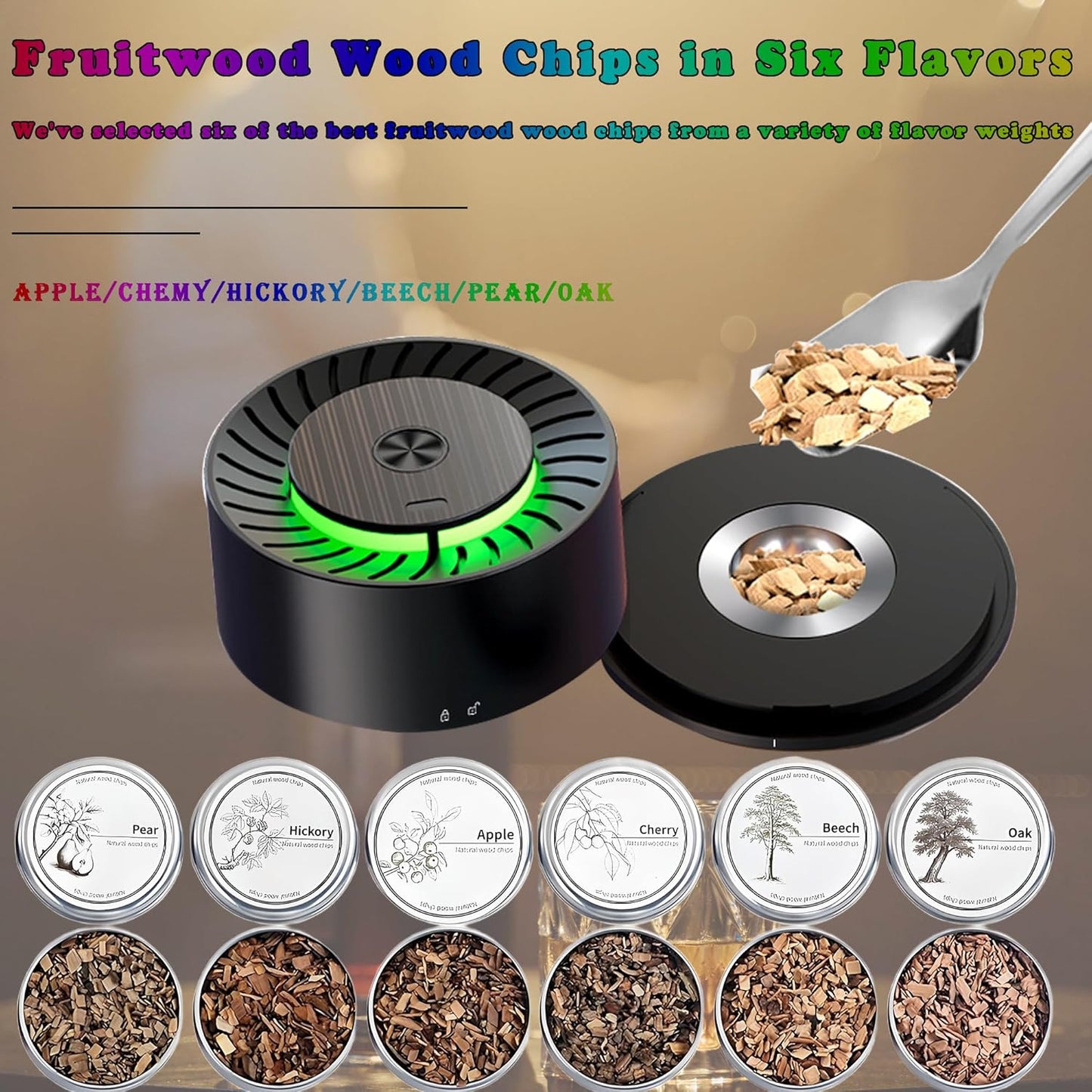 Electric Whiskey Smoker Kit,Rechargeable Cocktail Smoker Kit Built-in Lighter with LED Light and 6 Wood Chips, Old Fashioned Smoker Kit, Bourbon Whiskey Gift Ideas for Men/Dad/Husband