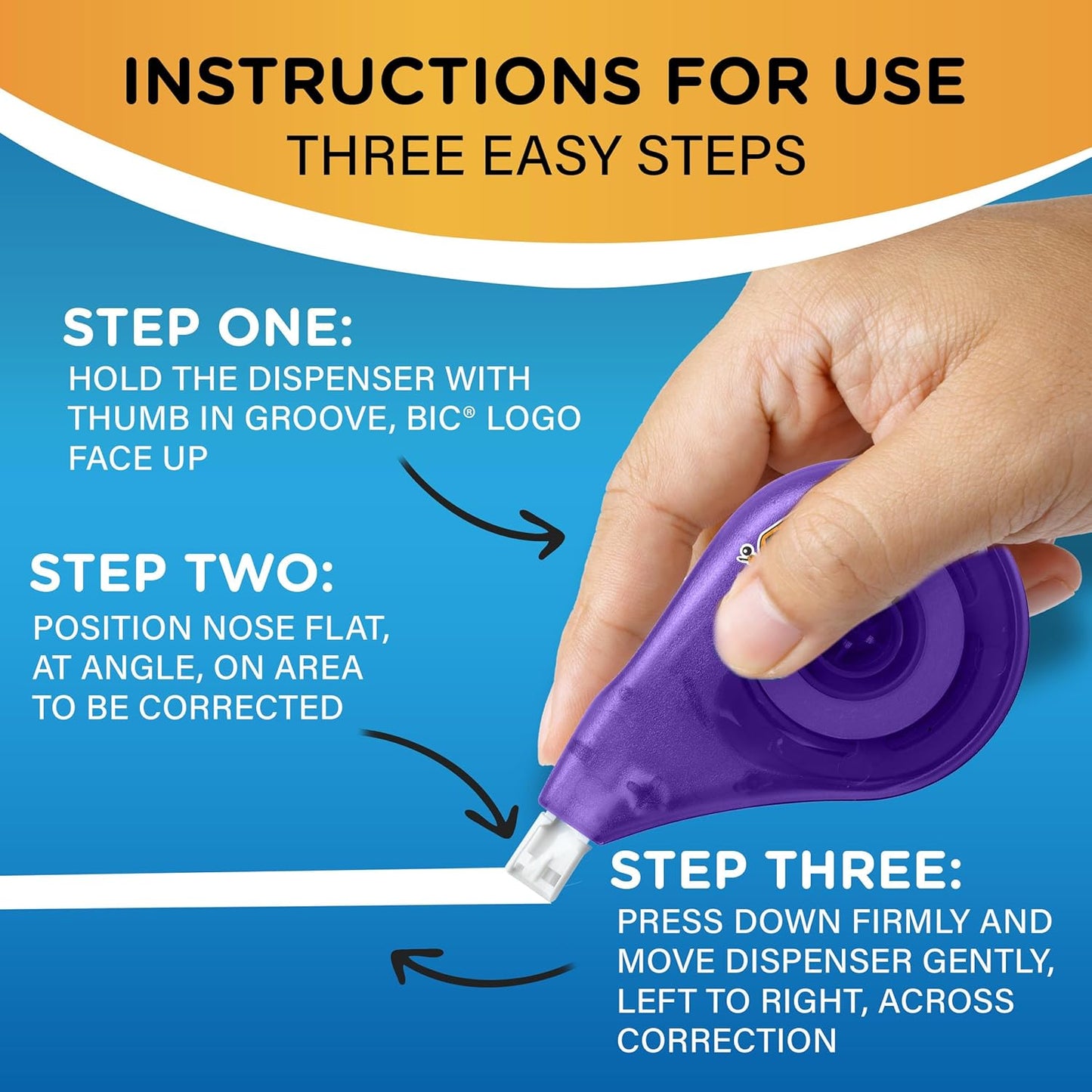 BIC Wite-Out Brand EZ Correct Grip Correction Tape, School Supplies for Students and Teachers, 3-Count Pack in White