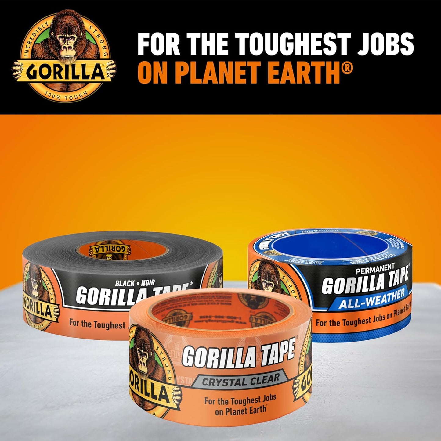 Gorilla Crystal Clear Tape, Duct, Utility, Non-Yellowing, Heavy Duty, Extra Thick Adhesive, Flexible, UV Temperature Resistant, 1.88 in x 27 ft, (Pack of 1), 6127002