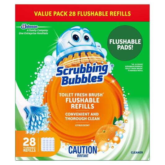Scrubbing Bubbles Toilet Bowl Cleaner, Fresh Brush Toilet Bowl Cleaning Flushable Refills, Citrus Scent, 28 Refills Total