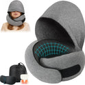 Adjustable Travel Neck Pillow with Hood - Memory Foam Support for Deep Sleep & Neck Pain Relief on Long Flights & Road Trips, Light-Block & Foldable Design for Ultimate Comfort, Grey