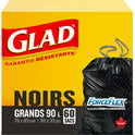 Glad Black Garbage Bags - Large 90 Litres - ForceFlex Drawstring, 60 Trash Bags, Made in Canada of Global Components
