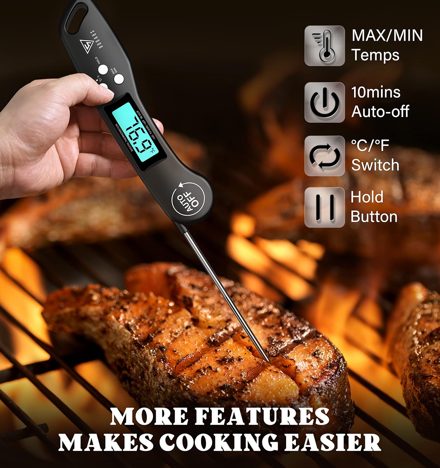 DOQAUS Digital Meat Thermometer - Instant Read Food Thermometer with Backlight & Reversible Display for Cooking Turkey Grill BBQ Oven Candy Kitchen Essentials