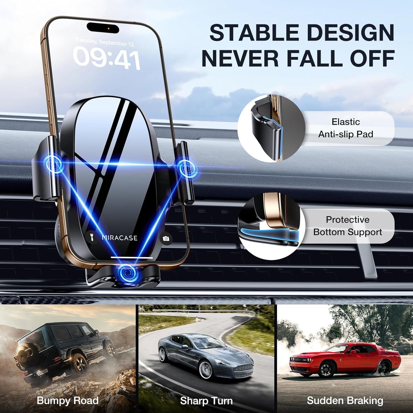 Miracase Phone Holder for Car Vent【2026 Wider Clamp & Metal Hook】 Car Phone Holder Mount for Vent Clip Hand Free Cell Phone Car Mount for iPhone 17 Pro Max 16 15 14 13 12 Samsung S25 Car Accesorries