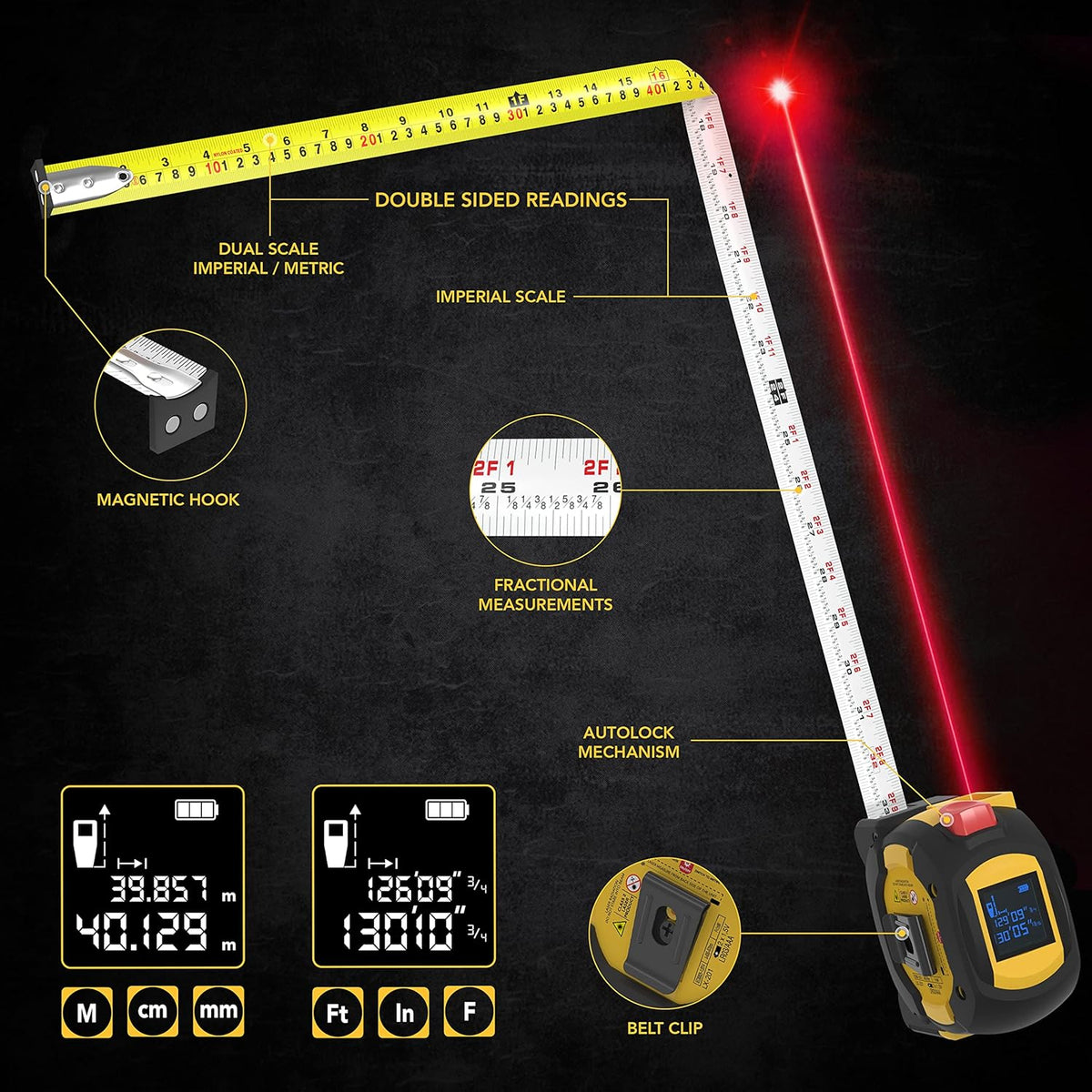 LEXIVON 2 in 1 Digital Laser Tape Measure