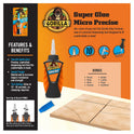 Gorilla Micro Precise Super Glue, Fast-Setting Cyanoacrylate, Precise Applicator, Anti-Clog Cap, Clear, 0.19oz/5g, Pack of 1