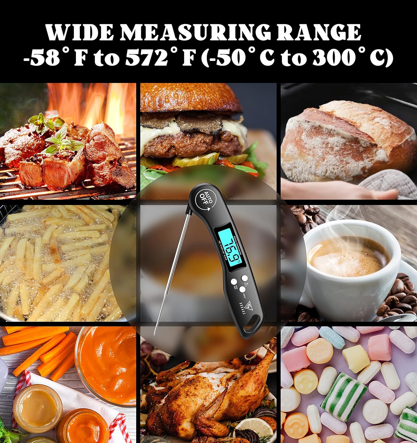 DOQAUS Digital Meat Thermometer - Instant Read Food Thermometer with Backlight & Reversible Display for Cooking Turkey Grill BBQ Oven Candy Kitchen Essentials
