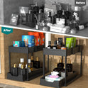 DEKAVA Under Sink Organizer 2 Pack, Bathroom Organizers, 2 Tier Sliding Cabinet Basket Organizer Drawer, Multi-Purpose Bath Collection Baskets for Bathroom (Black)
