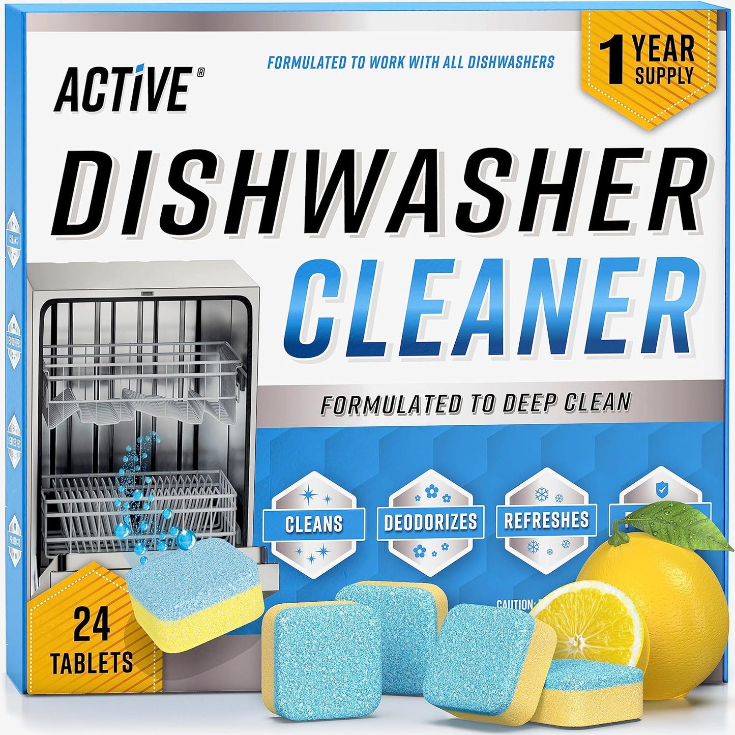 Dishwasher Cleaner And Deodorizer Tablets - 24 Pack Deep Cleaning Descaler Pods Formulated To Clean Dish Washer Machine, Natural Limescale Remover, Hard Water, Calcium, Odor - 12 Month Supply