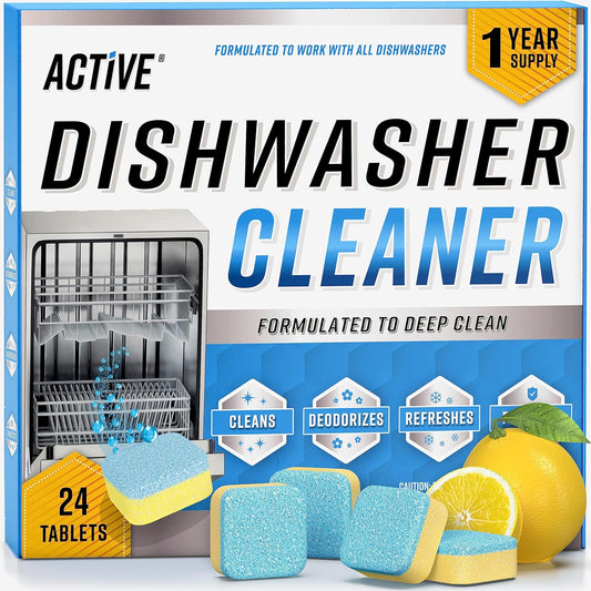 Dishwasher Cleaner And Deodorizer Tablets - 24 Pack Deep Cleaning Descaler Pods Formulated To Clean Dish Washer Machine, Natural Limescale Remover, Hard Water, Calcium, Odor - 12 Month Supply