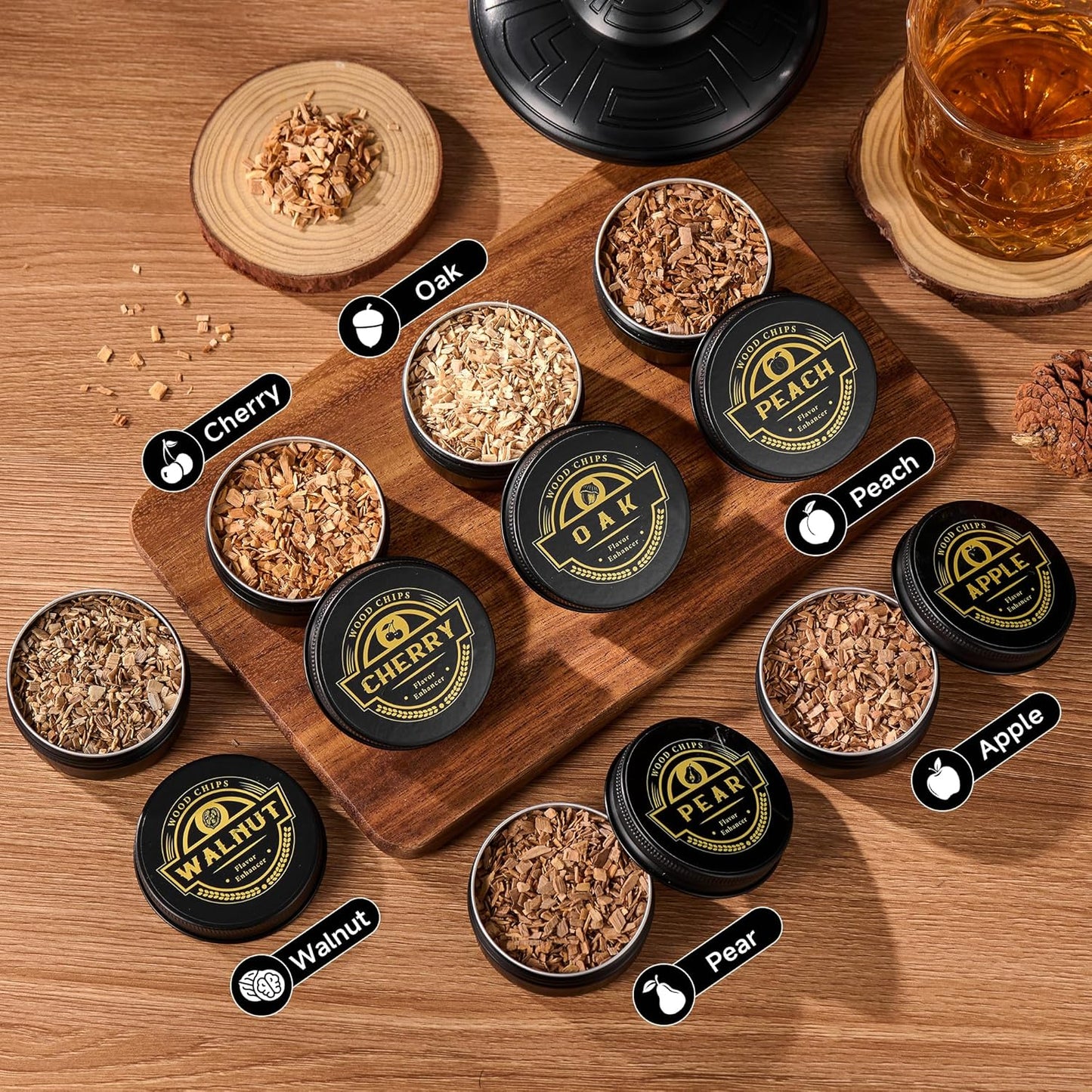 ComboJoy Electric Whiskey Smoker Kit with LED – 6 Flavors Wood Chips, Whiskey Glass & Ice Cube Mold – Rechargeable Cocktail Smoker, Old Fashioned Bourbon Gifts for Men, Dad, Husband -Black