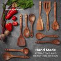 Wooden Spoons for Cooking, Kitchen Utensil Set, 10 Pcs Cooking Utensils Set for Nonstick Pans & Cookware – Study Teak Wood, Lightweight & Heat Resistant