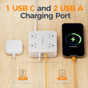 Flat Plug Power Bar, TESSAN 5 Ft Extension Cord Indoor with 8 Multi Outlets and 3 USB (1 USB C), Surge Protector Power Strip, Wall Mount Charging Station for Home Office Dorm, Gray