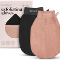 Kitsch Deep Exfoliating Glove - 2pc Eco Friendly Exfoliating Body Scrubber, Dead Skin Remover, Exfoliator Body Scrub Mitt for Skin Cell Renewal, Body Exfoliating Gloves for Shower - Black & Terracotta