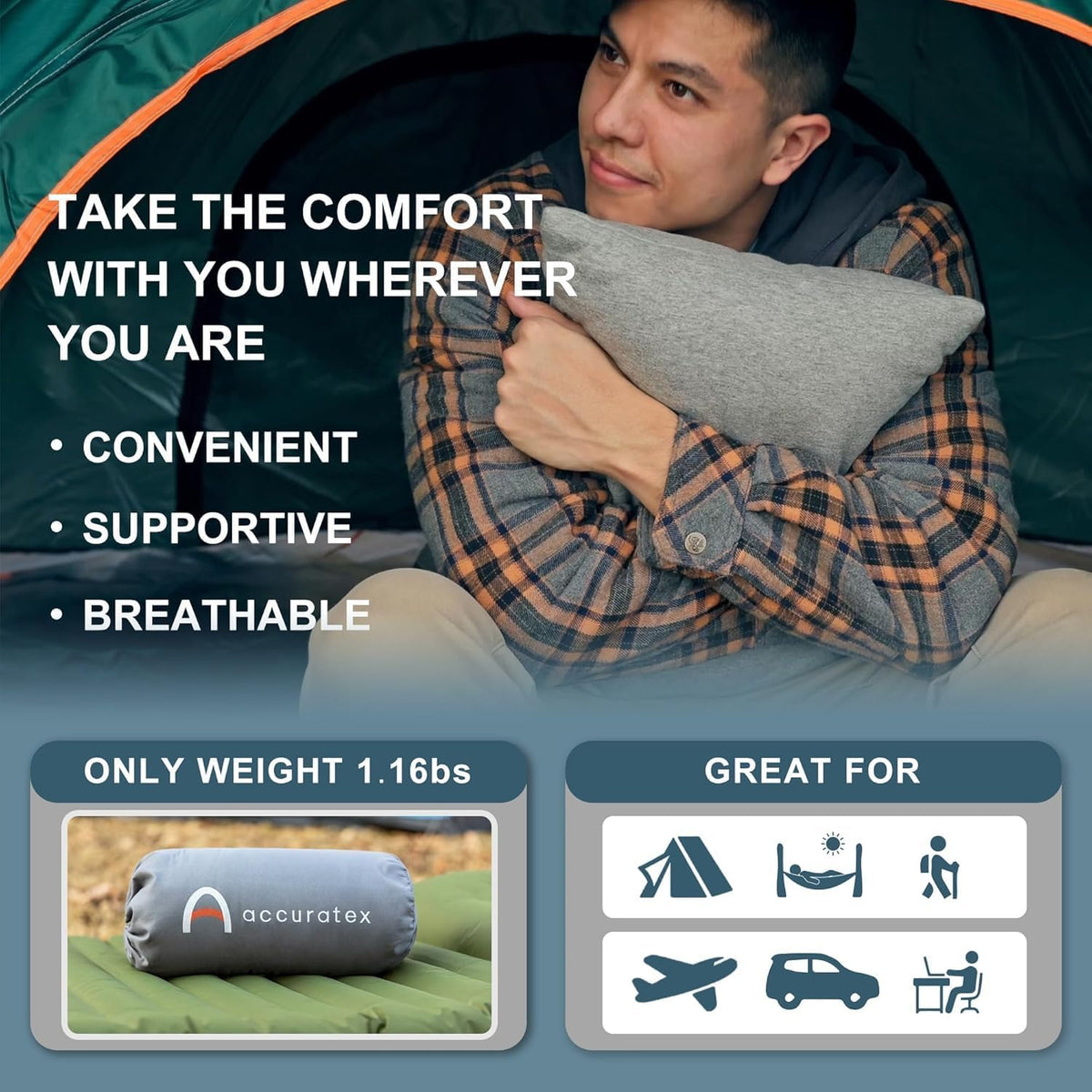 ACCURATEX Camping Pillow-100% Cotton Breathable Cover