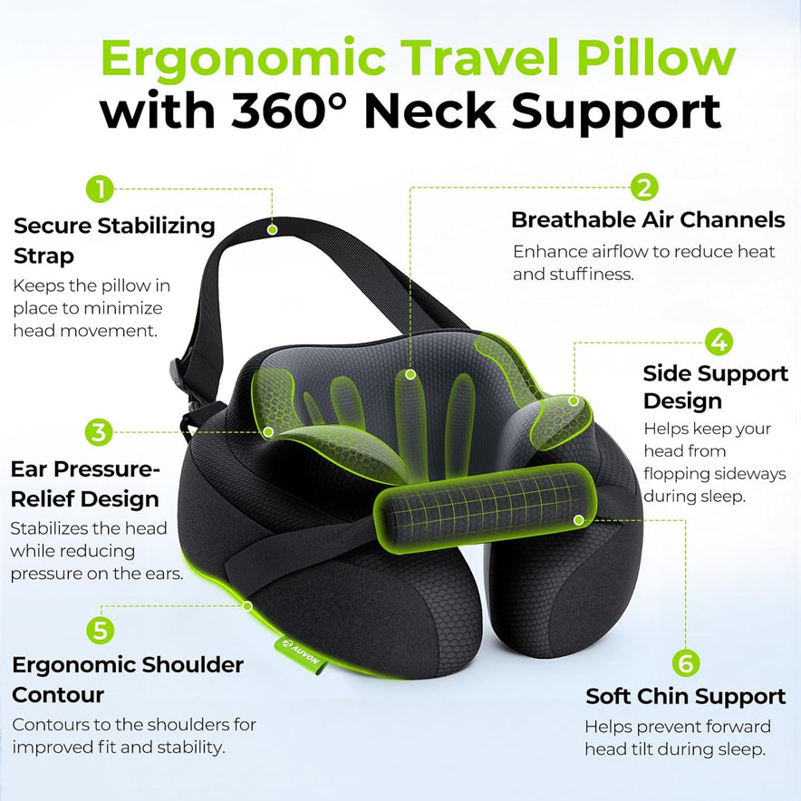 Airplane Pillow with Seat Straps for Head & Neck Support