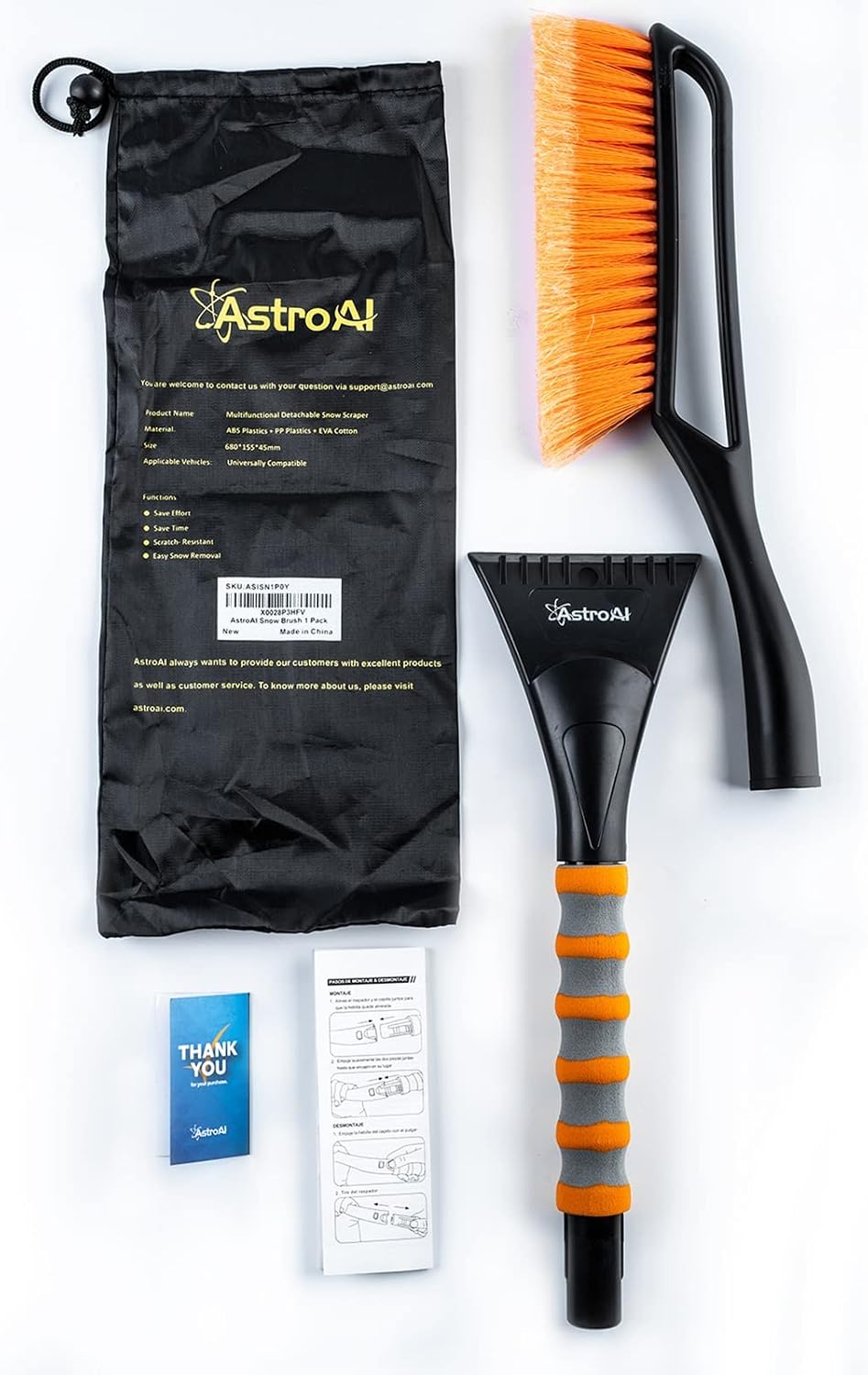 AstroAI 27" Snow Brush and Detachable Ice Scraper with Ergonomic Foam Grip for Cars