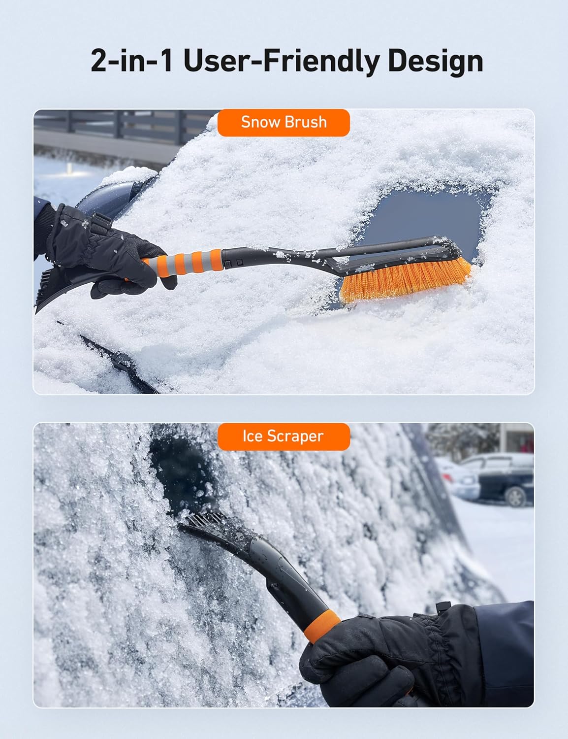 AstroAI 27" Snow Brush and Detachable Ice Scraper with Ergonomic Foam Grip for Cars
