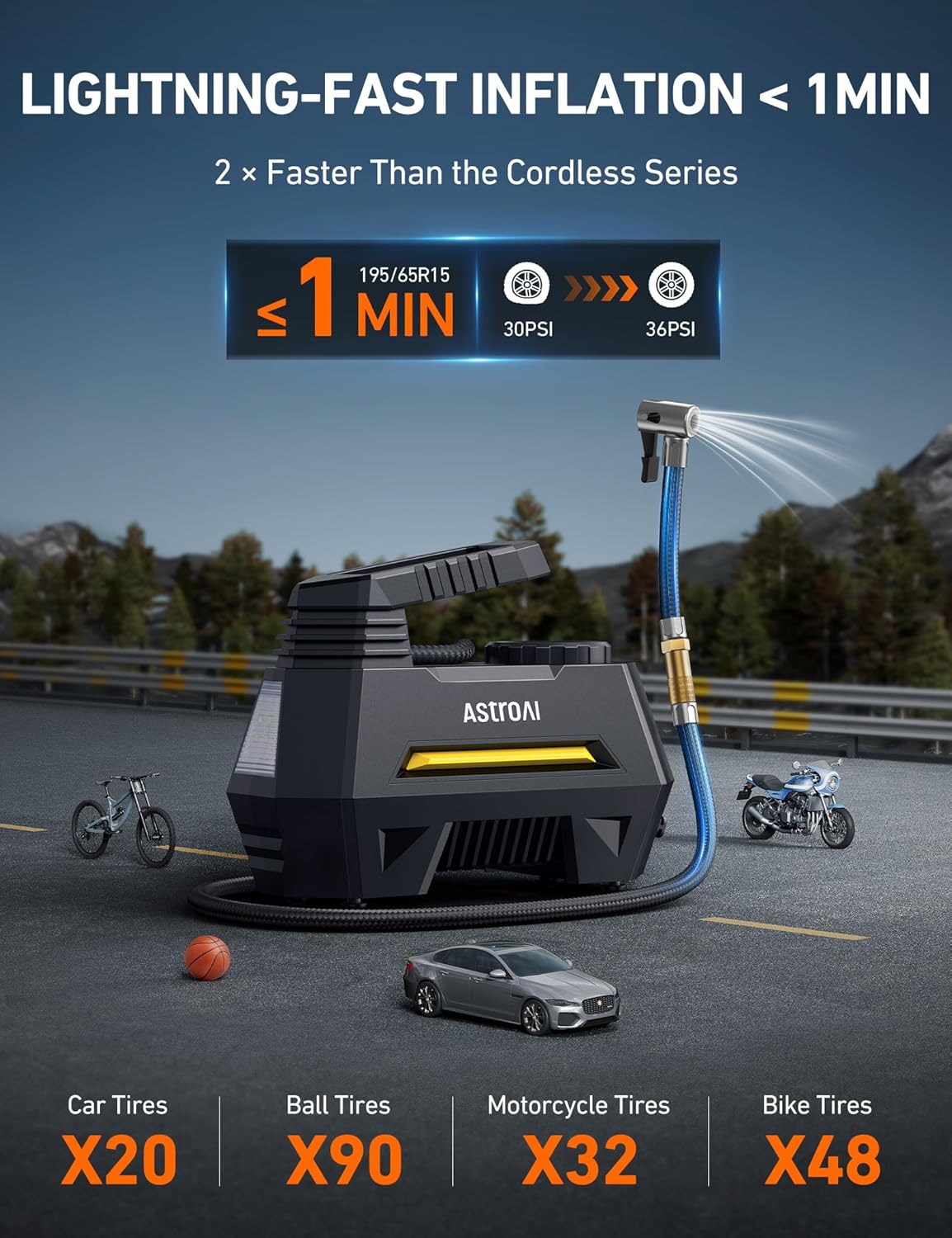 AstroAI AIRUN H Tire Inflator Portable Air Compressor Air Pump for Car Tires-Car Accessories