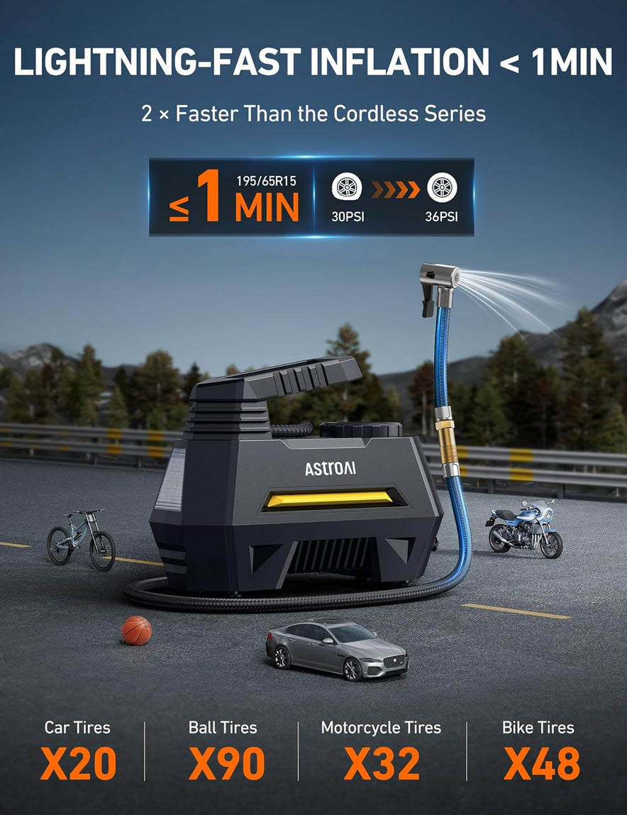 AstroAI AIRUN H Tire Inflator Portable Air Compressor Air Pump for Car Tires-Car Accessories