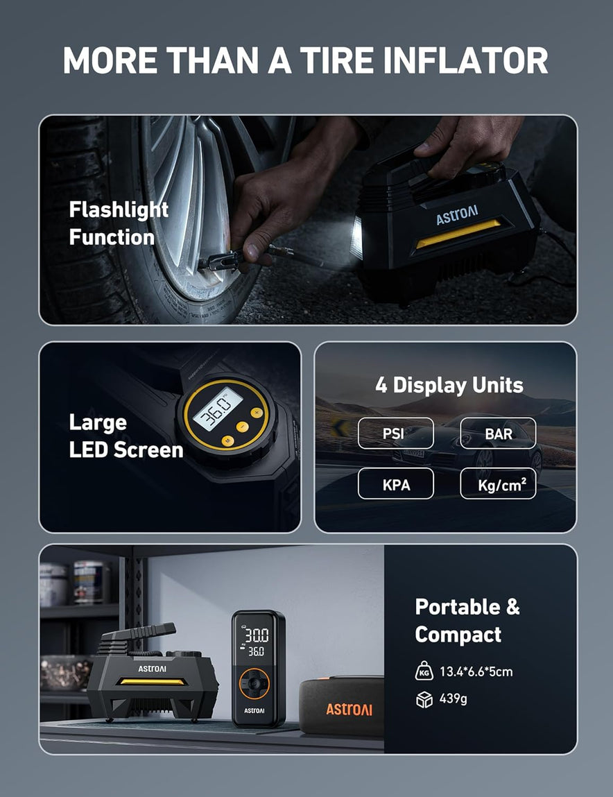 AstroAI AIRUN H Tire Inflator Portable Air Compressor Air Pump for Car Tires-Car Accessories