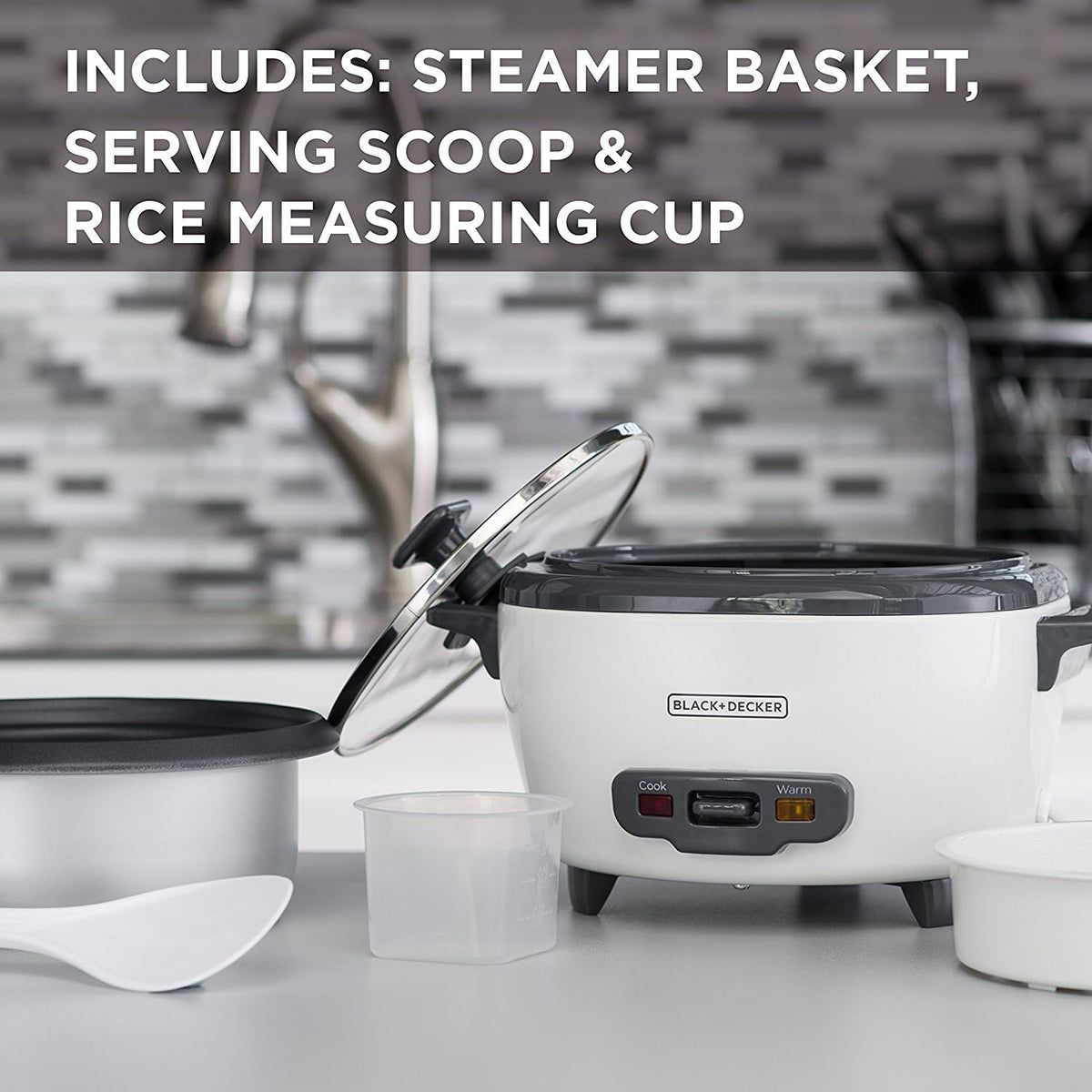 BLACK+DECKER 2-in-1 Rice Cooker & Food Steamer - 6-Cup Capacity, Automatic Keep Warm