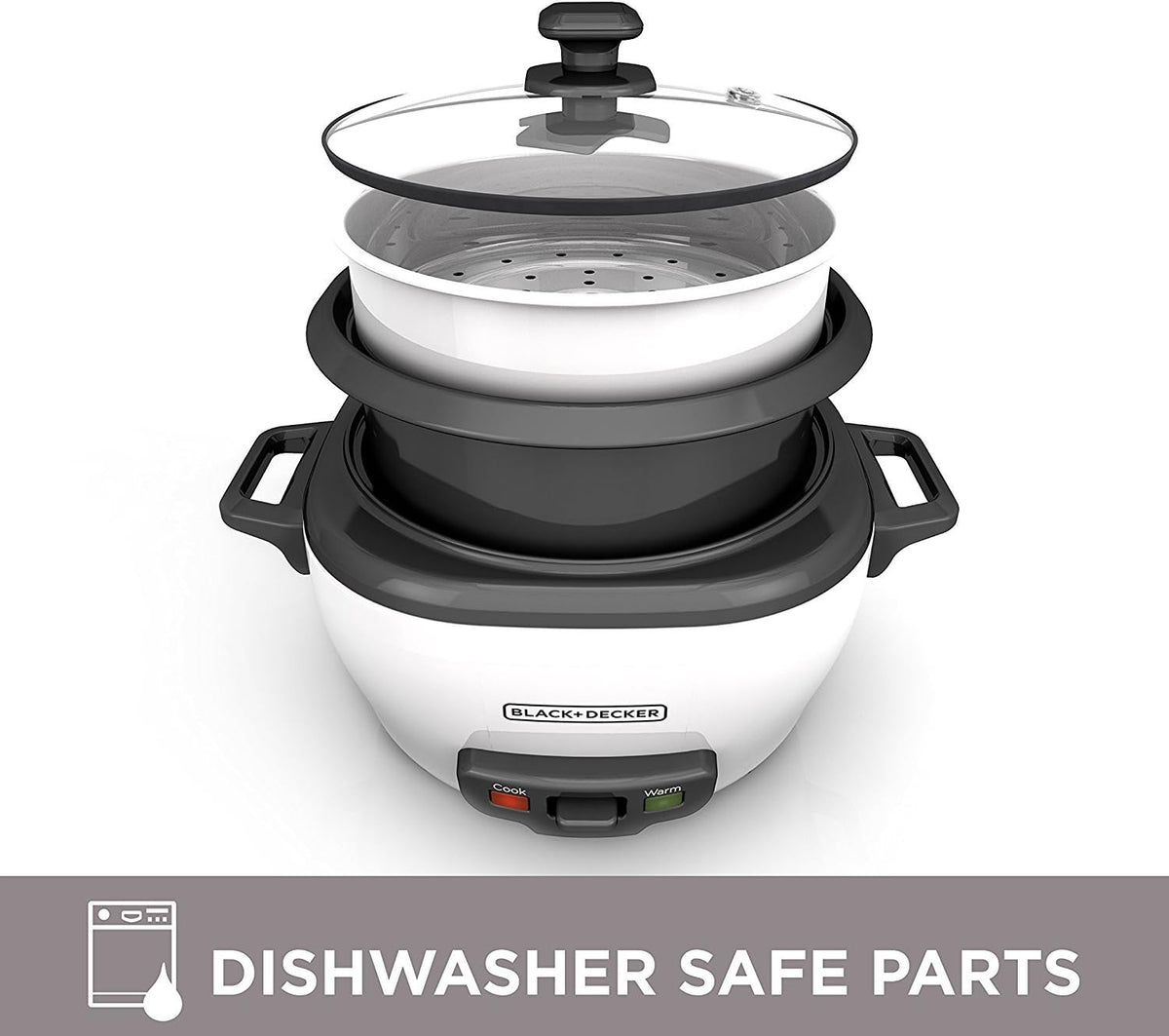 BLACK+DECKER 2-in-1 Rice Cooker & Food Steamer - 6-Cup Capacity, Automatic Keep Warm