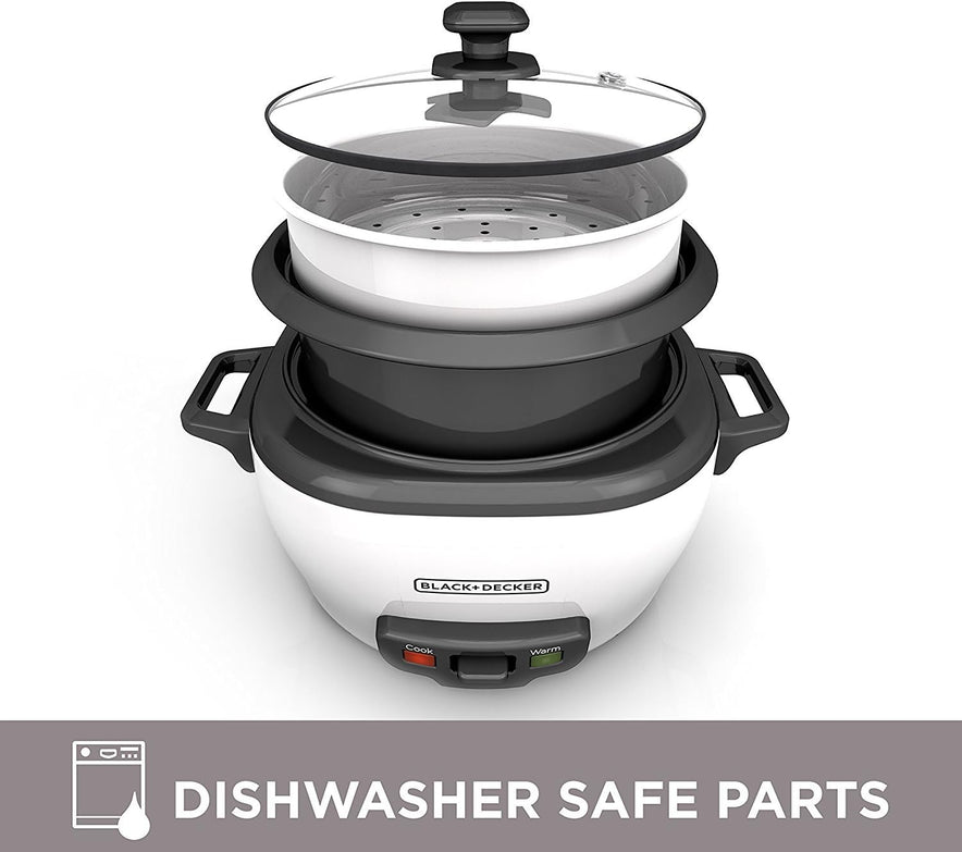 BLACK+DECKER 2-in-1 Rice Cooker & Food Steamer - 6-Cup Capacity, Automatic Keep Warm
