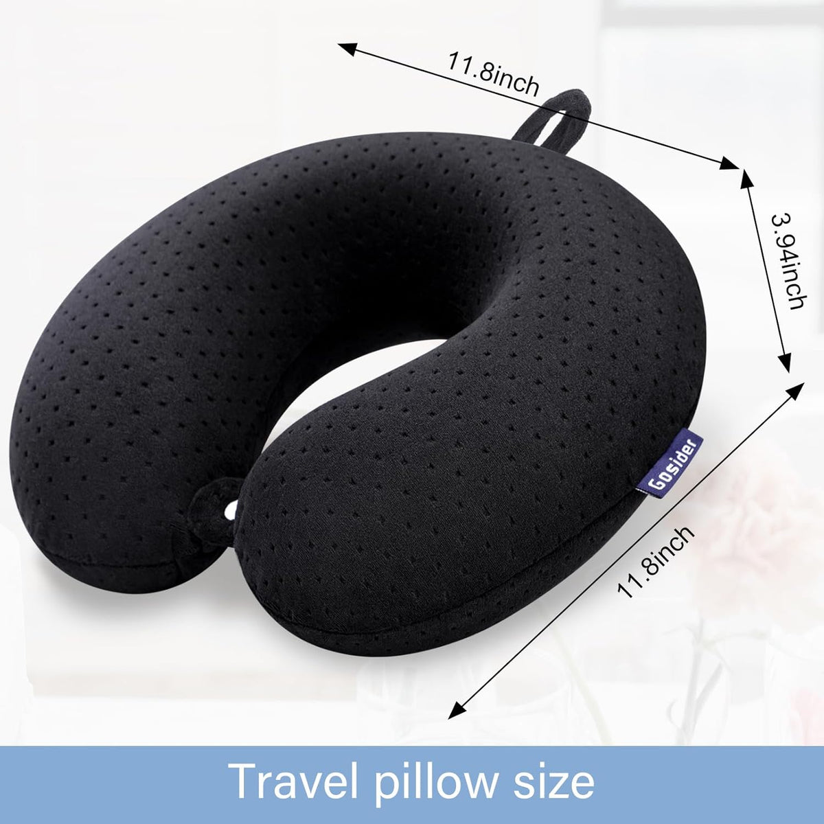 Black Travel Neck Pillow Memory Foam Airplane Pillow for Neck