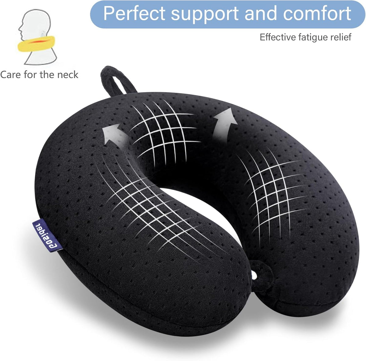 Black Travel Neck Pillow Memory Foam Airplane Pillow for Neck