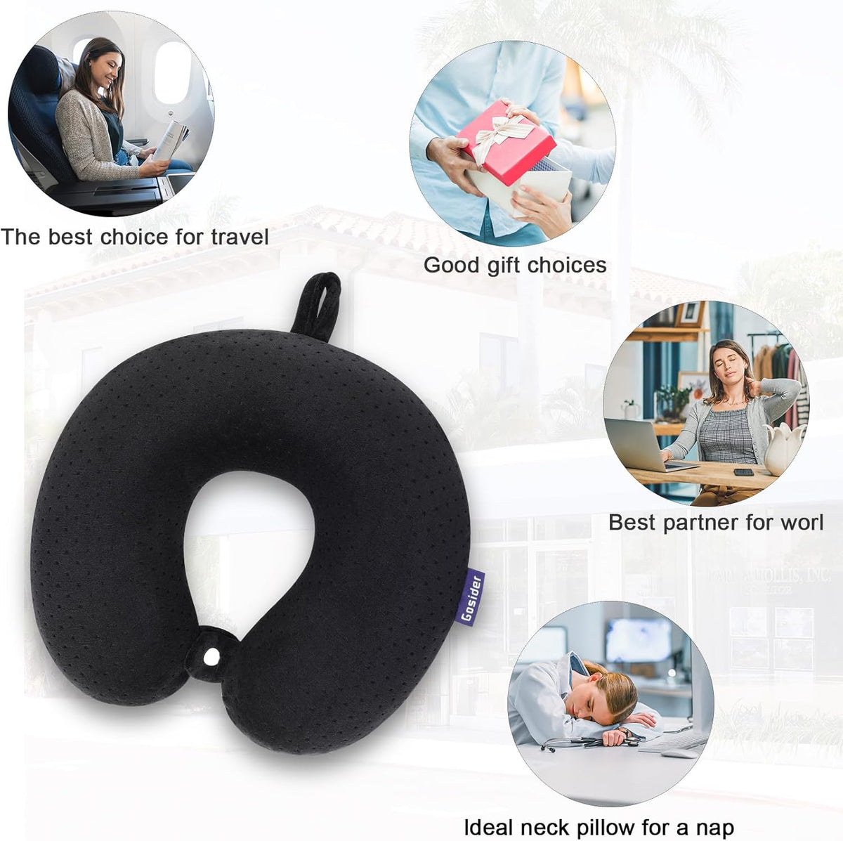 Black Travel Neck Pillow Memory Foam Airplane Pillow for Neck
