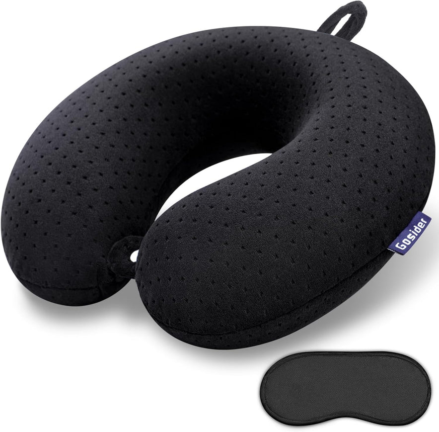 Black Travel Neck Pillow Memory Foam Airplane Pillow for Neck