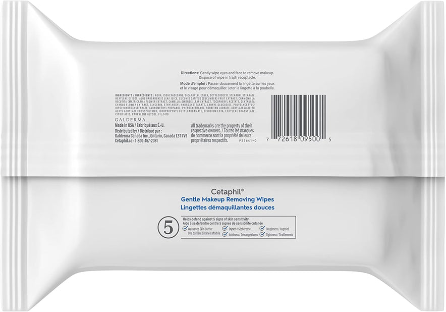 Cetaphil Gentle Makeup Removing Wipes with Aloe Vera, Chamomile and Green Tea
