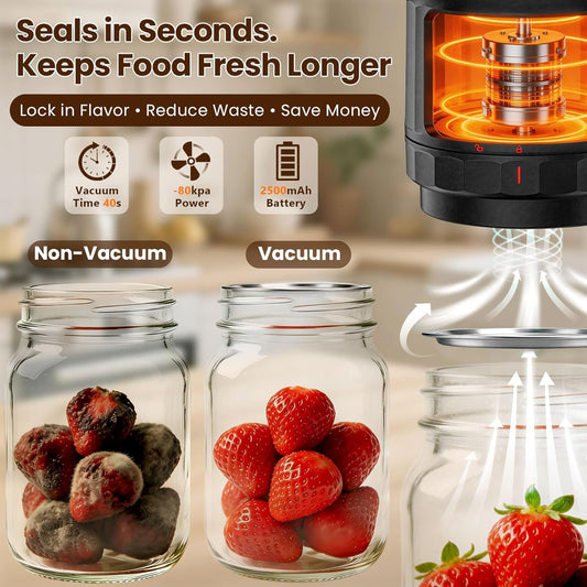 Electric Vacuum Sealer for Jars with Mouth and Regular Mason Lids