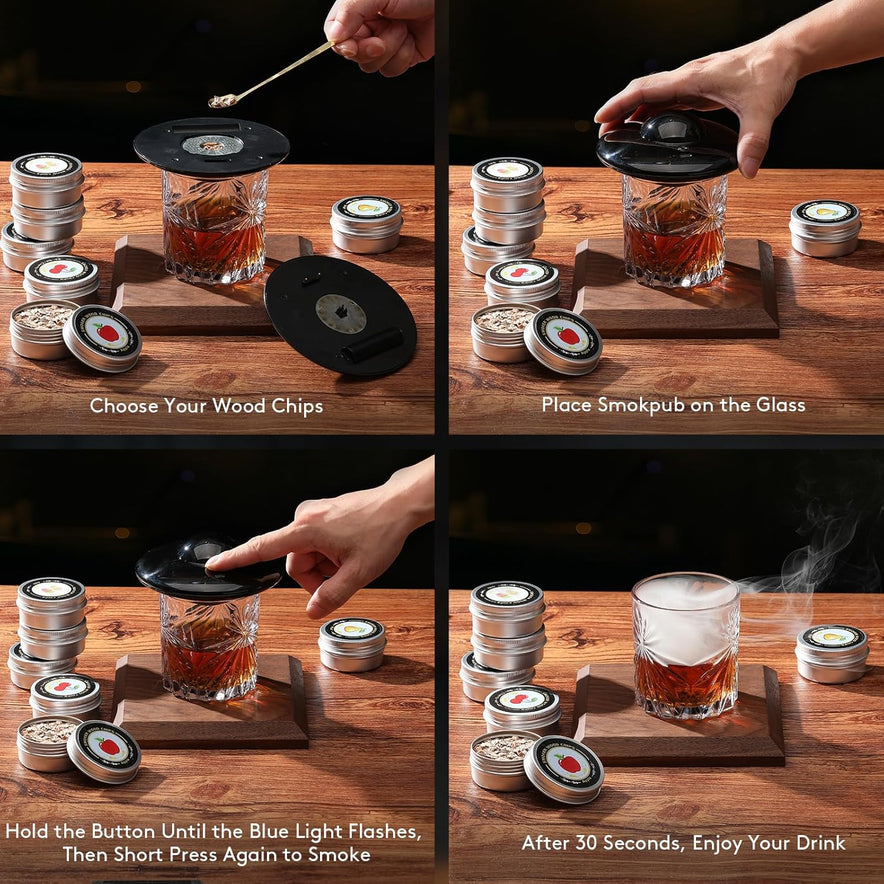 Electric Whiskey Smoker Kit with 6 Flavors Wood Chips