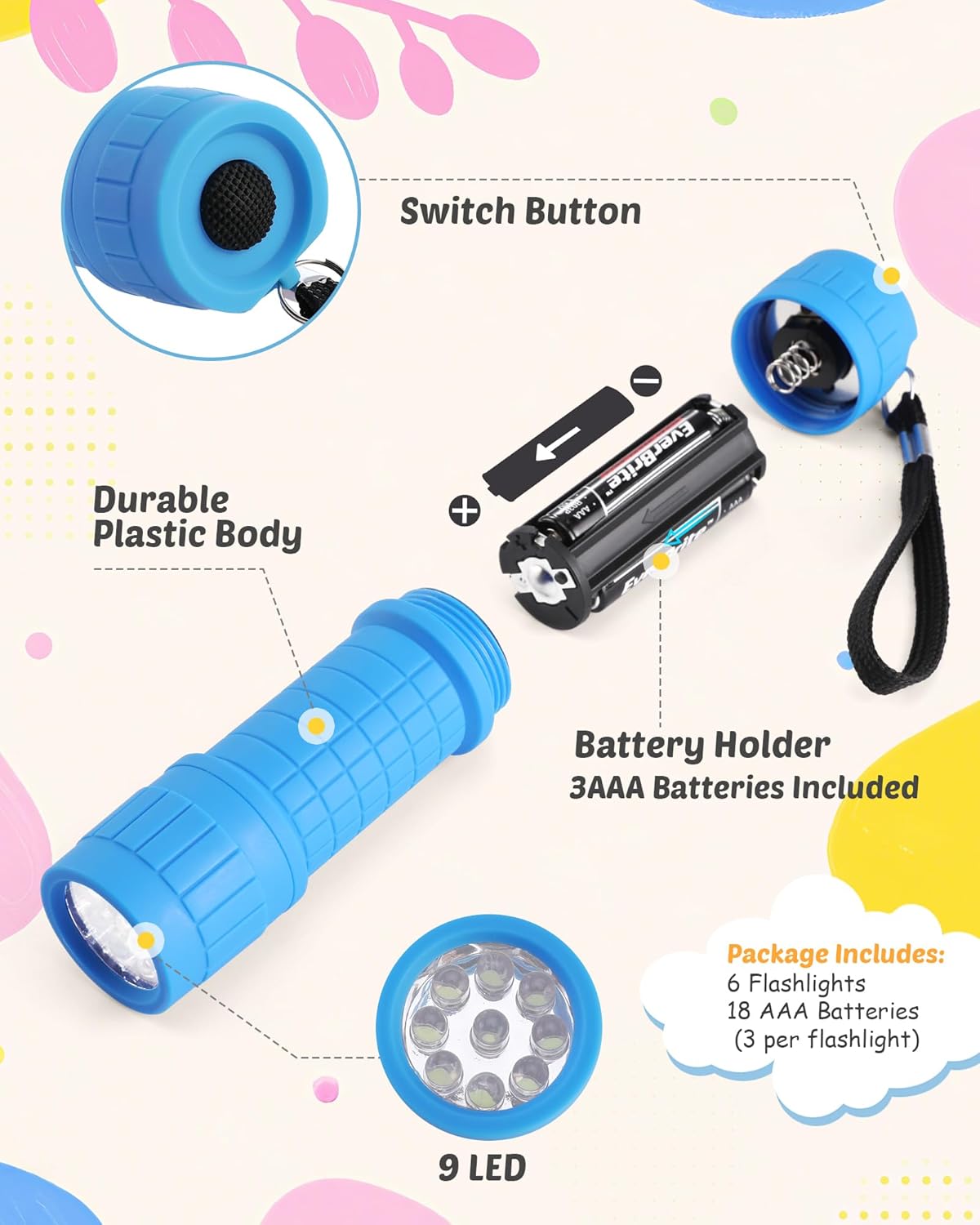 EverBrite 6-Pack Mini 9-LED Flashlight with Lanyard