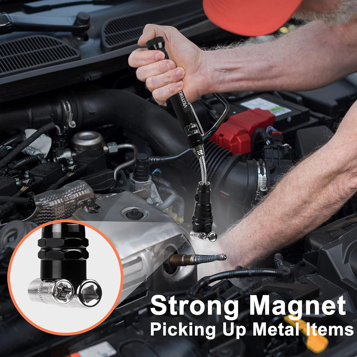 Extendable Magnetic Flashlight, Telescoping Magnet Pickup Tool