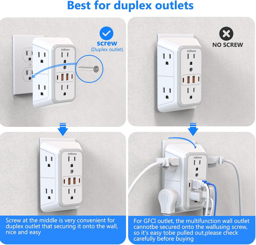 Extender Surge Protector - 6 Outlet Splitter with 4 USB Ports (2 USB C)