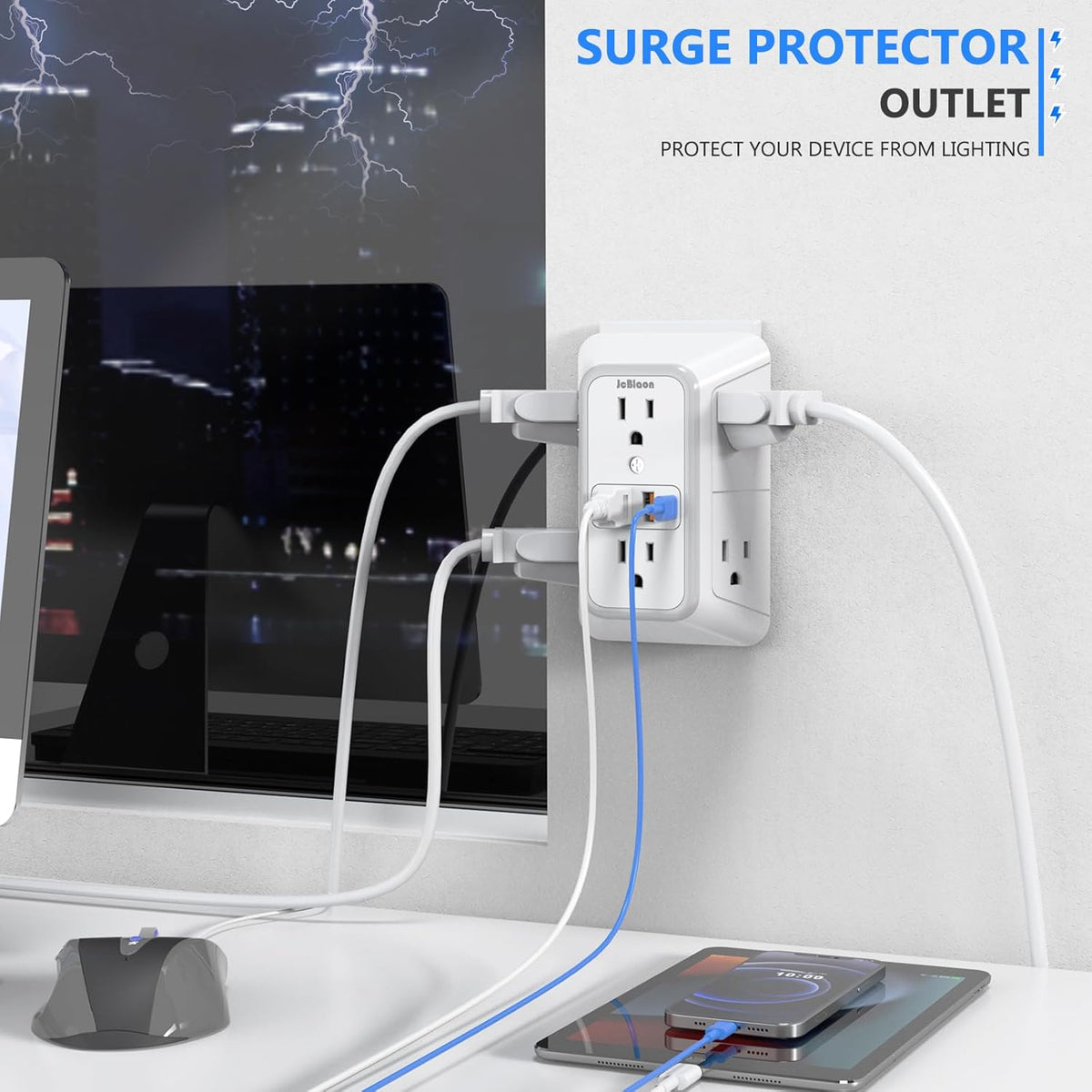 Extender Surge Protector - 6 Outlet Splitter with 4 USB Ports (2 USB C)