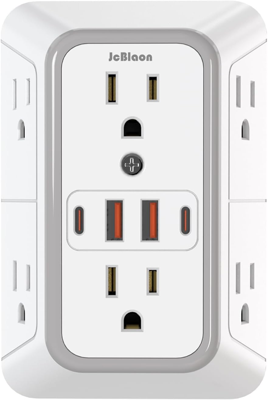 Extender Surge Protector - 6 Outlet Splitter with 4 USB Ports (2 USB C)