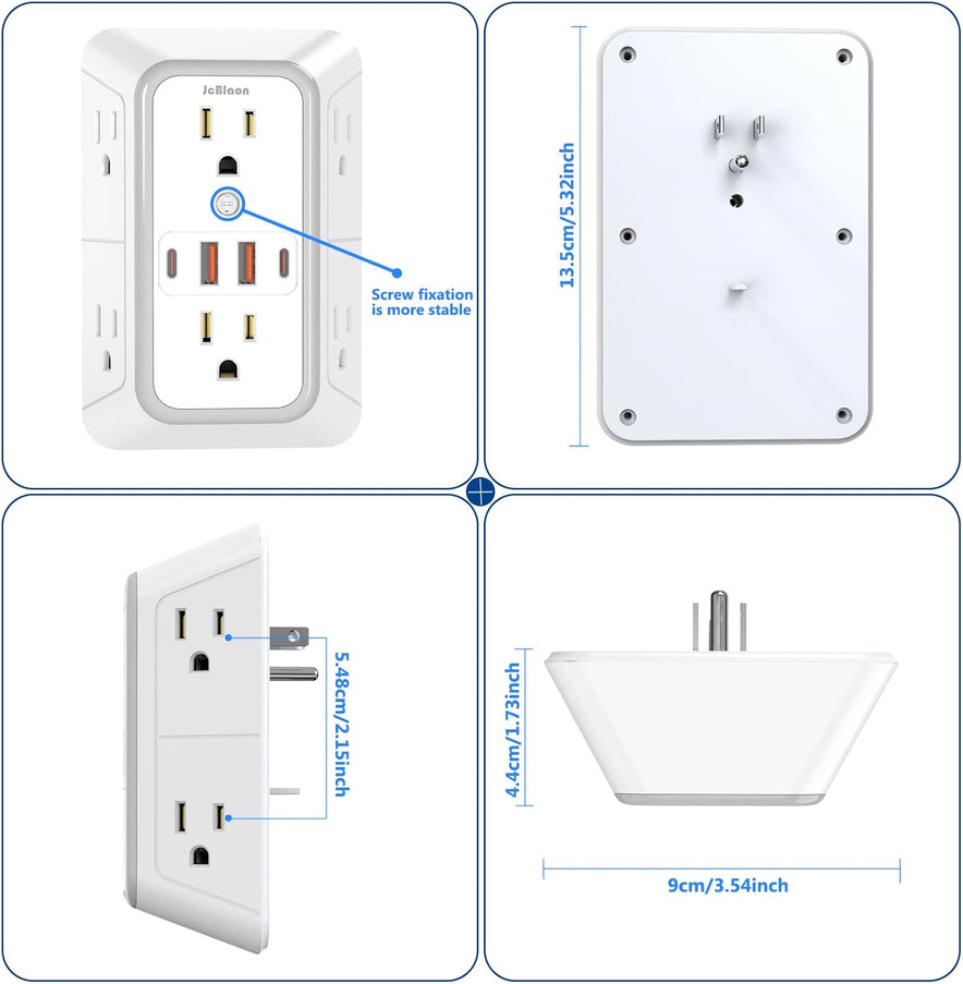 Extender Surge Protector - 6 Outlet Splitter with 4 USB Ports (2 USB C)