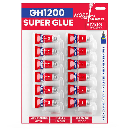 GH1200 Super Glue All Purpose 1g(12 Pack) with Pin Point Nozzle. Super Fast
