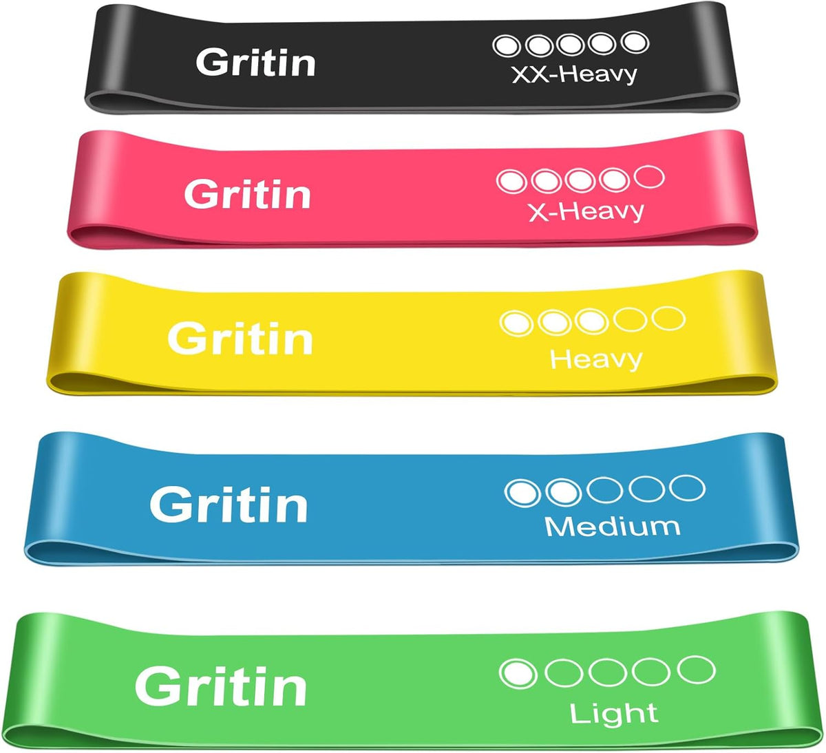Gritin Resistance Bands, Set of 5 Skin-Friendly Resistance Fitness Exercise Loop Bands