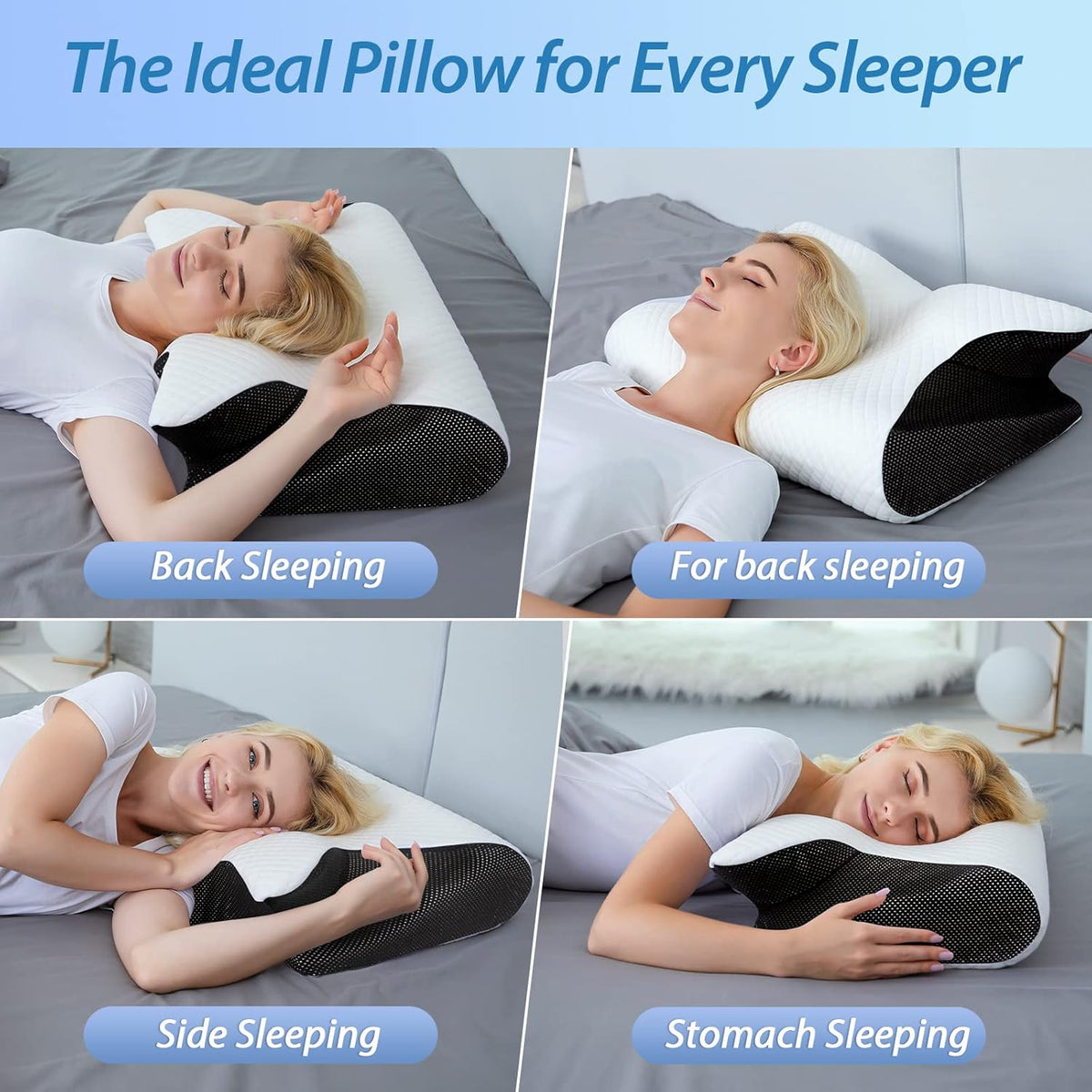 HOMCA Memory Foam Pillow, 2 in 1 Cervical Pillow for Neck Pain Relief