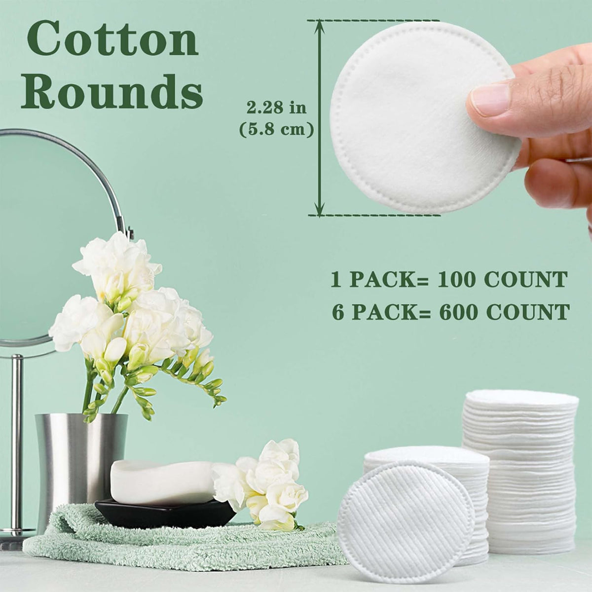 Homrelaxy Cotton Rounds, 600 Count - Cotton Pads for Face, 2.28 Inch