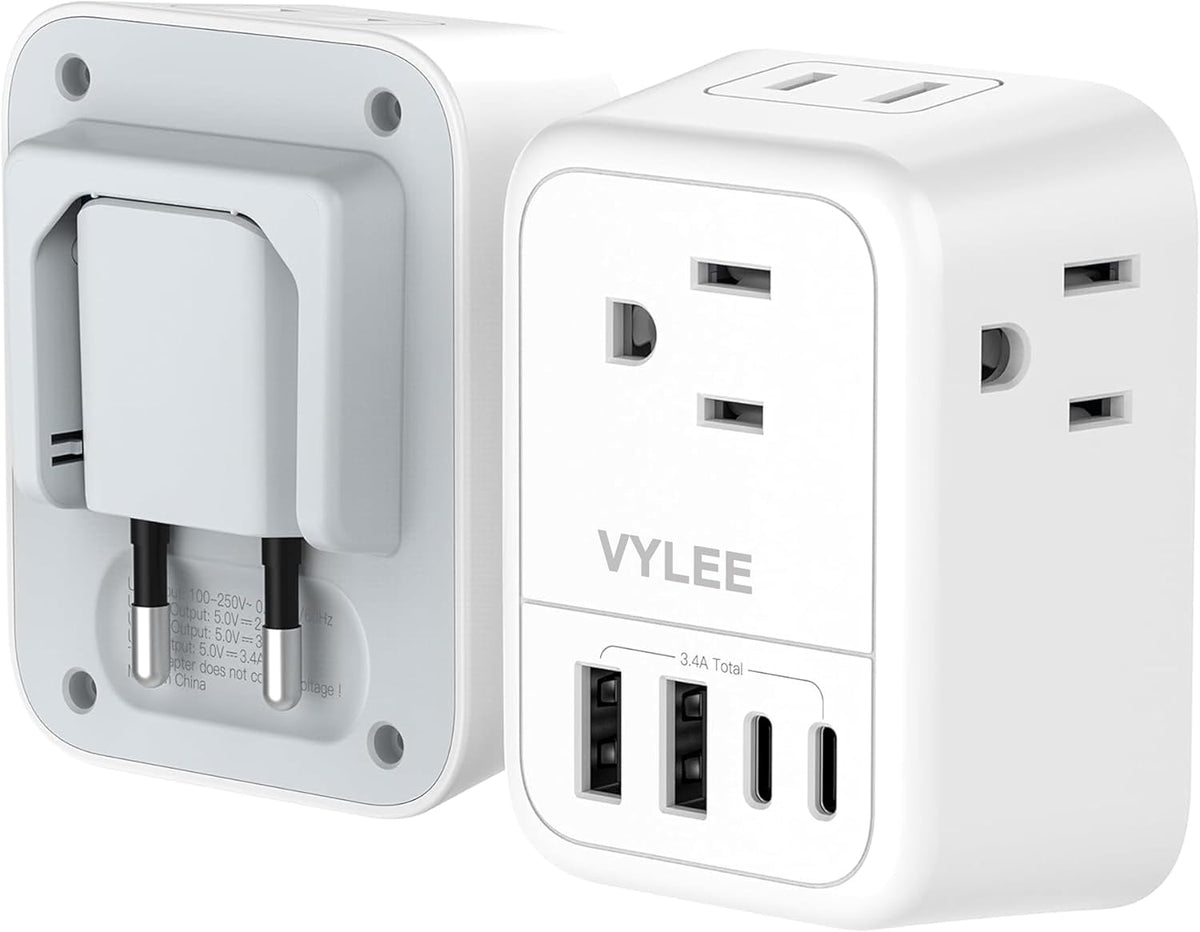 International Plug Adapter with 4 AC Outlets 4 USB Ports(2 USB C)