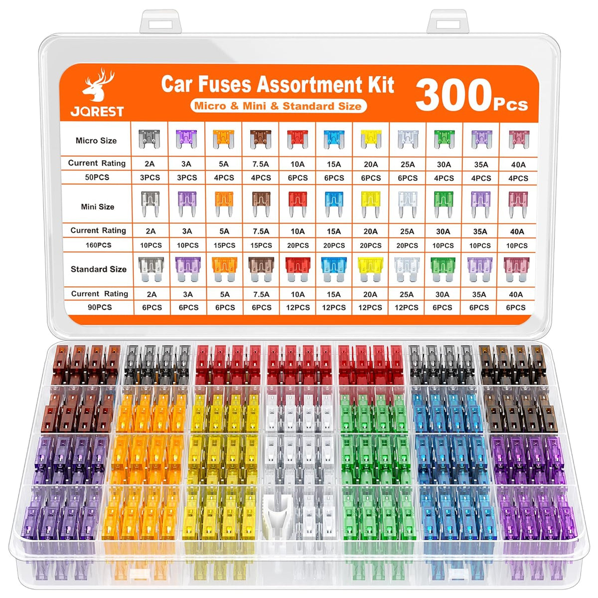 JOREST 300Pcs Car Fuses Assortment Kit,160 Mini Blade Fuses Automotive 