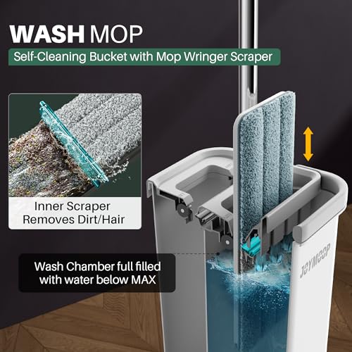 JOYMOOP Hands Free Flat Floor Mop and Bucket with Wringer Set