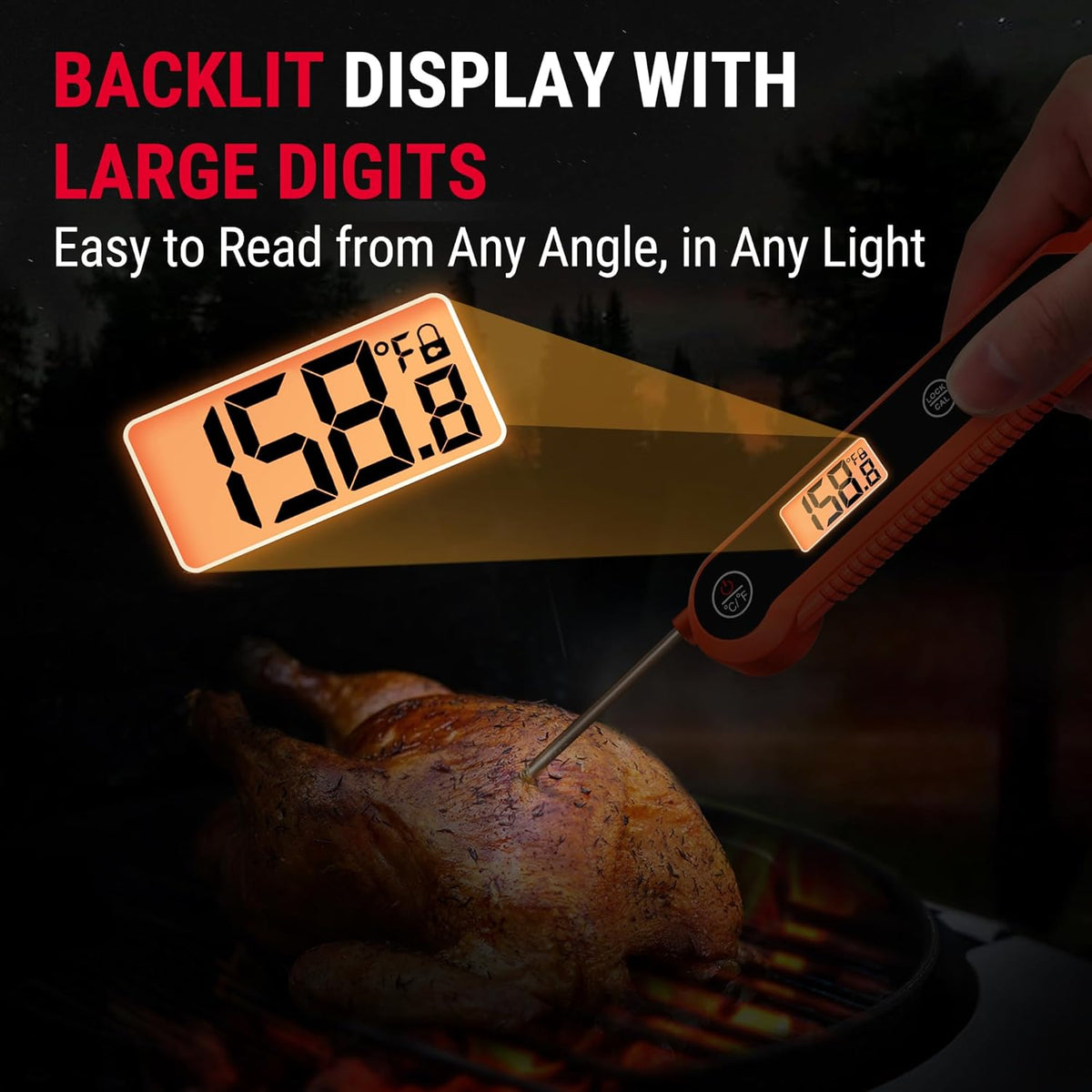 Kitchen Food Thermometer with Calibration & Backlight